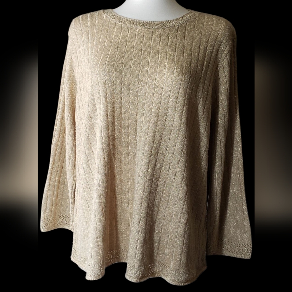 Alfred Dunner Gold Metallic Knit Cowl Neck Sweater